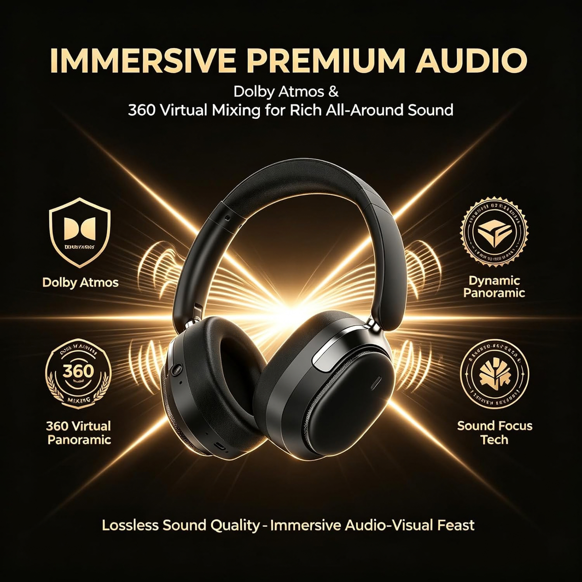 AI Camera Headset 8MP 1080P Video with Bluetooth and Dolby Atmos，Black