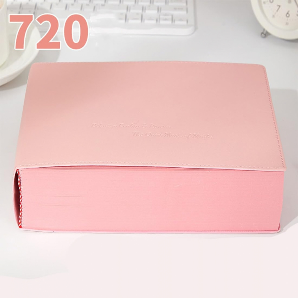 Thickened A5 Hardcover Notebook, 720 Pages, PU Leather Journal with Colored Paper, Pink