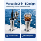 Gugxiom 2-in-1 0° Fishing Rod Holder Boat Cup Holder, 280mm Round Top
