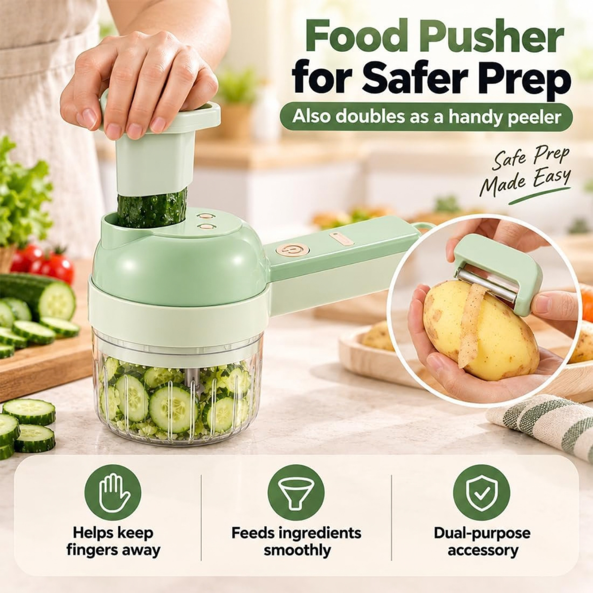4 in 1 Handheld Electric Vegetable Cutter, Multi Blade Vegetable Chopper