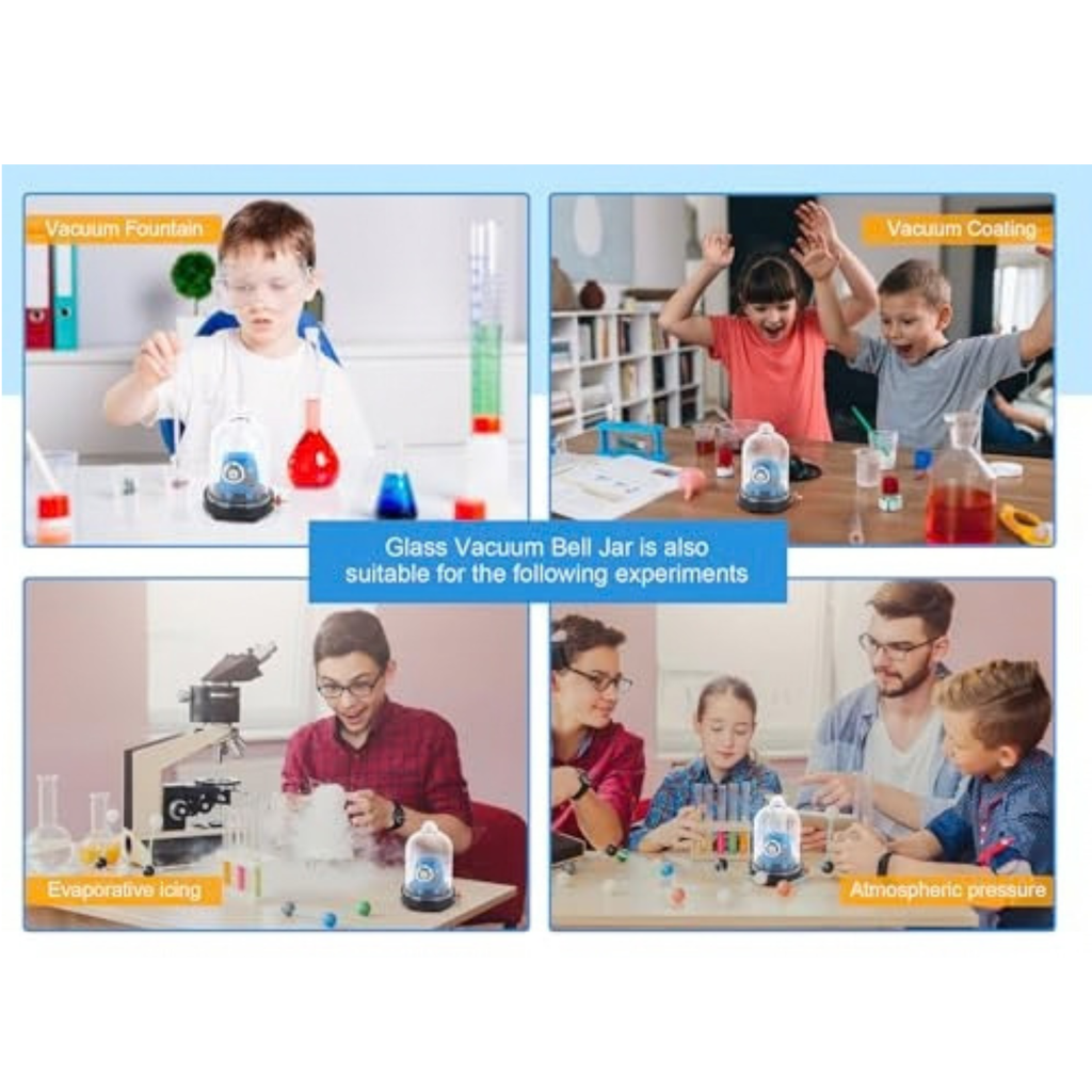 Vacuum Bell Jar, Vaccum Demonstration Kit, Vacuuming Demonstration Hood Teaching Tools, Sound Physics Demonstration, with Base, for Classroom Laboratory