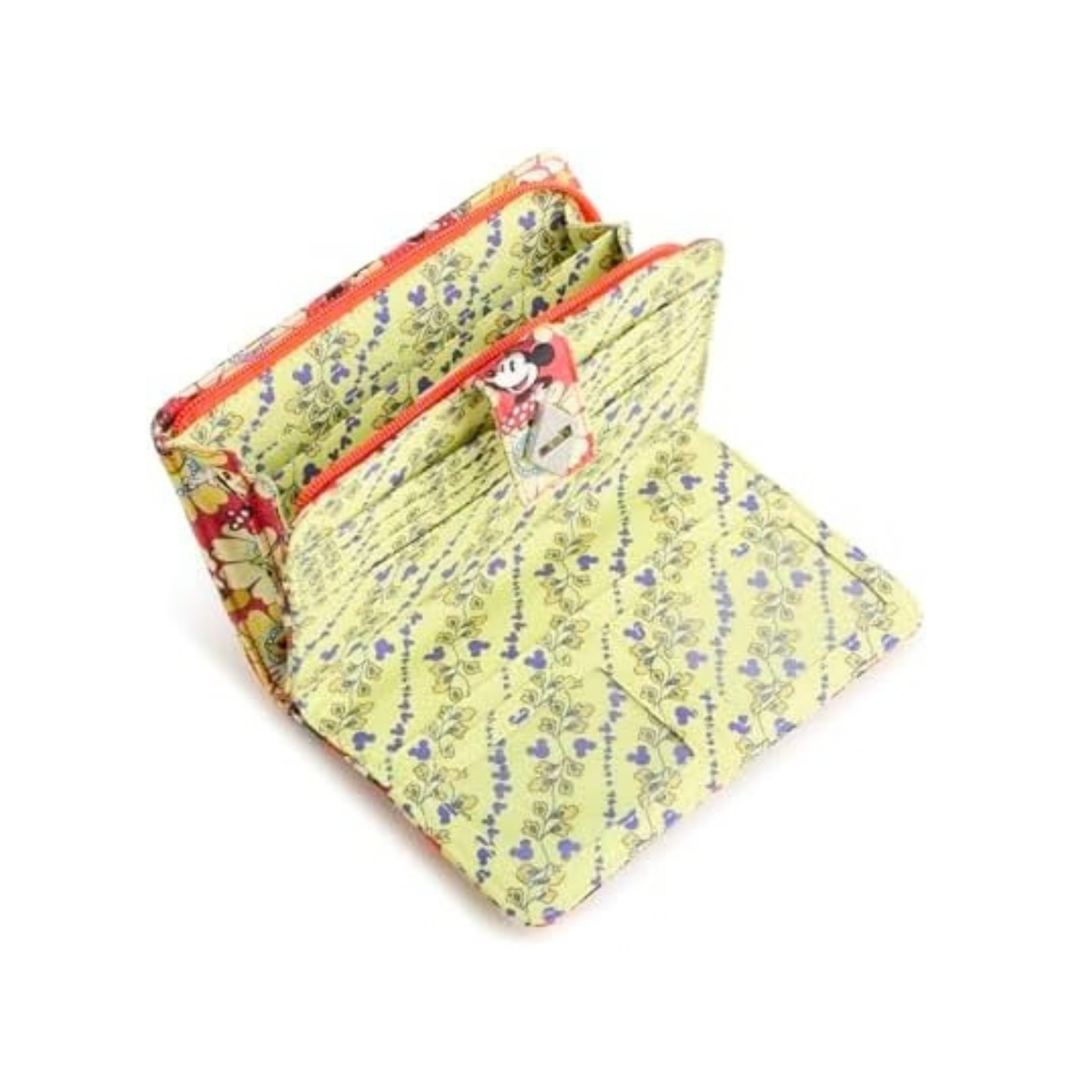 Vera Bradley Women's Disney Premium Cotton Turnlock Wallet – Credit Card, Cash & Coin Holder – Mickey & Minnie Petal Floral