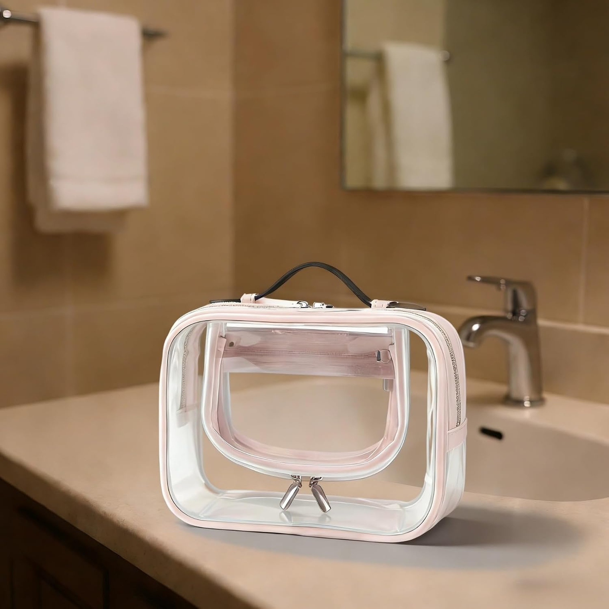 2 Pcs TSA Approved Clear Makeup Bag Waterproof Travel Toiletry Bag for Women