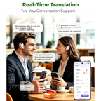 NE20 AI Translation Earbuds, Real-Time Translator, 135 Languages, LCD Touch Screen