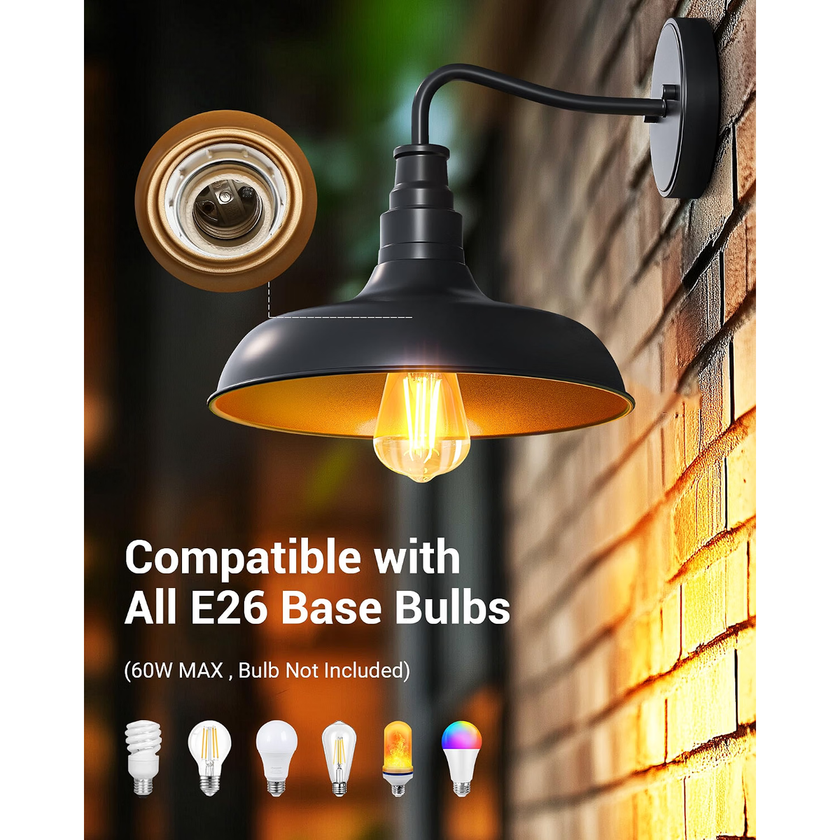 4-Pack Outdoor Gooseneck Barn Lights, Black Farmhouse Wall Sconces for Porch, Garage & Entryway