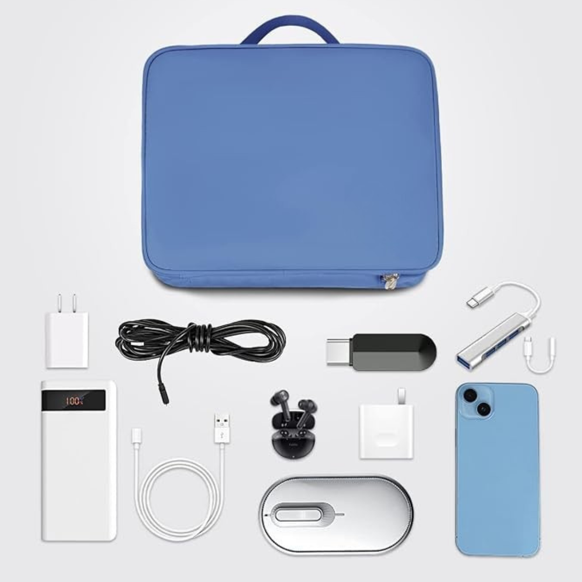 MATEIN Electronics Organizer Case, Cable Organizer Bag with Handle, Blue