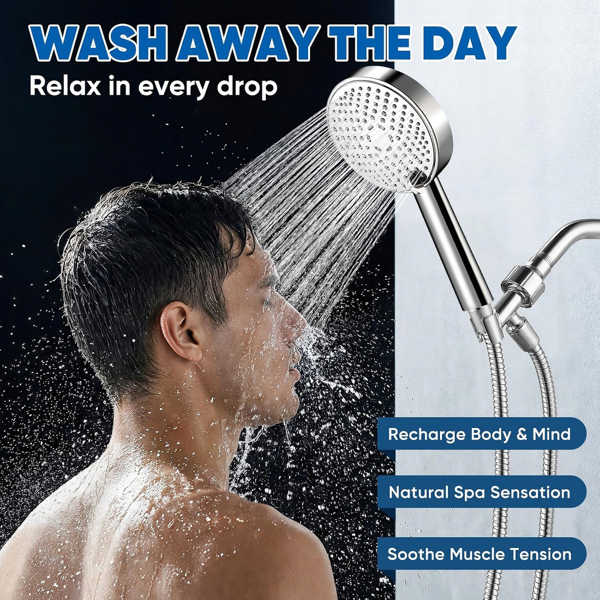 All Metal Handheld Shower Head, 3 Spray Settings, 1.8GPM