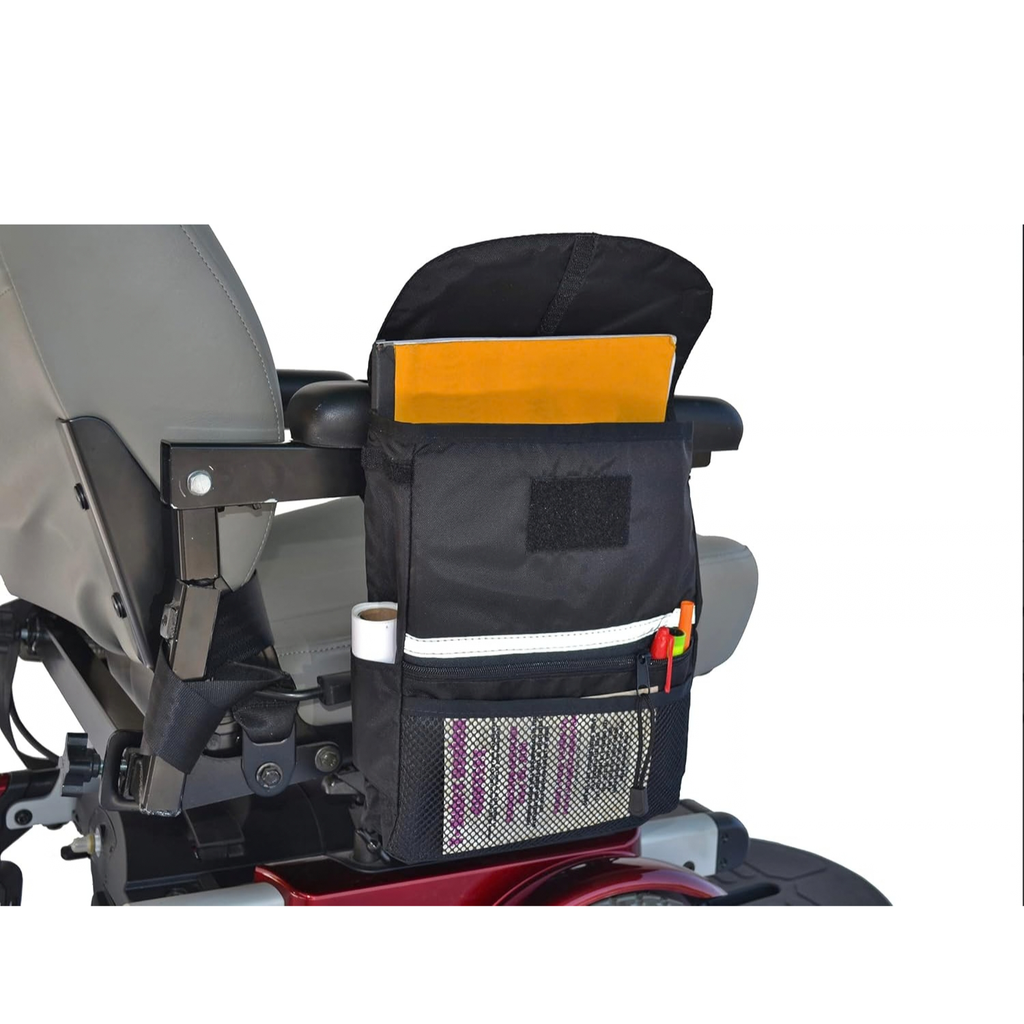 Large Armrest Saddle Bag for Wheelchairs, Scooters, and Walkers with Storage