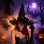 Women's LED Lighted Witch Hat Halloween Costume with Gauze Feathers