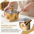 Pure Titanium Saucepan with Lid, Hammered Nonstick Pot for All Stovetops, Gold