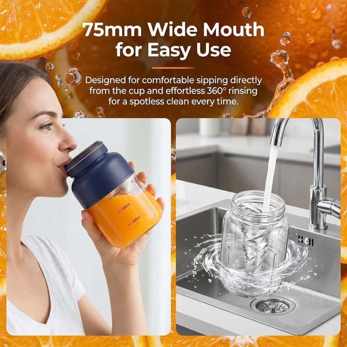 Portable Wireless Juicer Cup, 44oz USB Rechargeable Personal Blender, White 1300ml