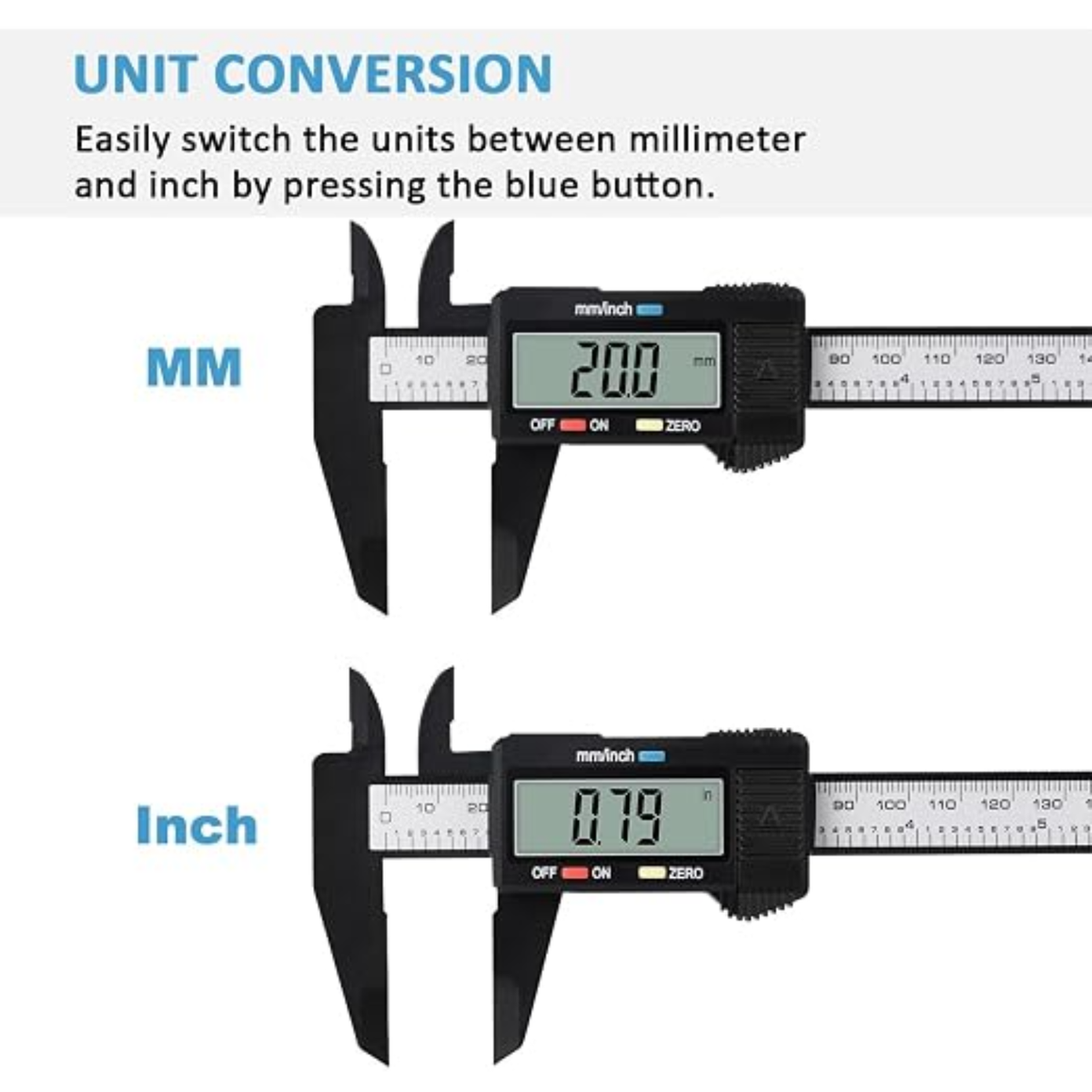 Digital Caliper, Adoric Calipers 0-6 Inch, Inch/mm Conversion, Large LCD