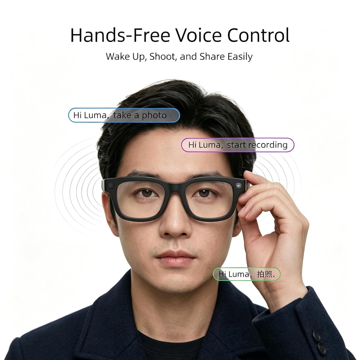 T200C Smart Glasses with Camera, 800W 1080P Video Recording, AI Stabilization