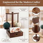 Wooden Yarn Holder with Magnetic Rotating Spinner, 2 Spindles & Storage Box