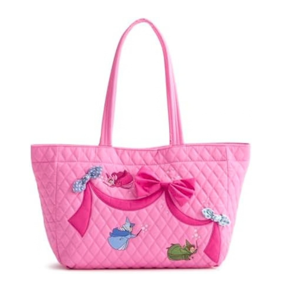 Vera Bradley Women's Disney Premium Cotton Small Hathaway Tote Bag – Quilted Reversible Shoulder Purse – Aurora Pink Bows