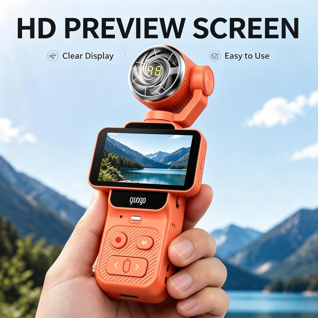 2-in-1 Fan & Gimbal Camera, 180° Flip Lens, 130° Wide Angle, 16X Zoom (Orange)