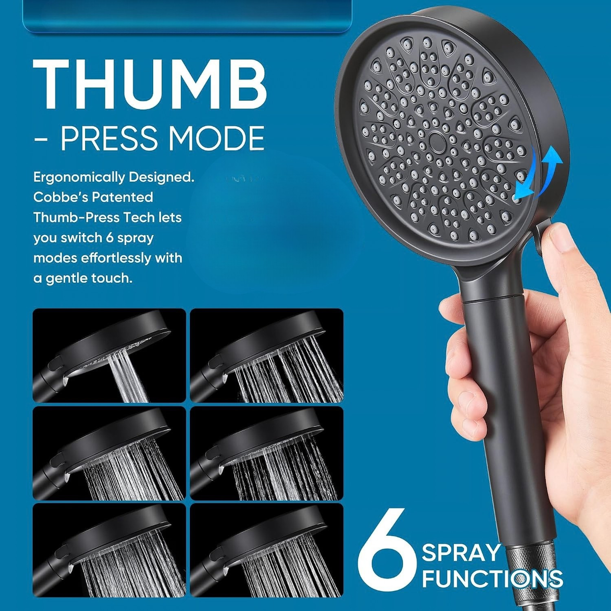Filtered Handheld Shower Head, High Pressure 6 Spray Modes with Water Softener