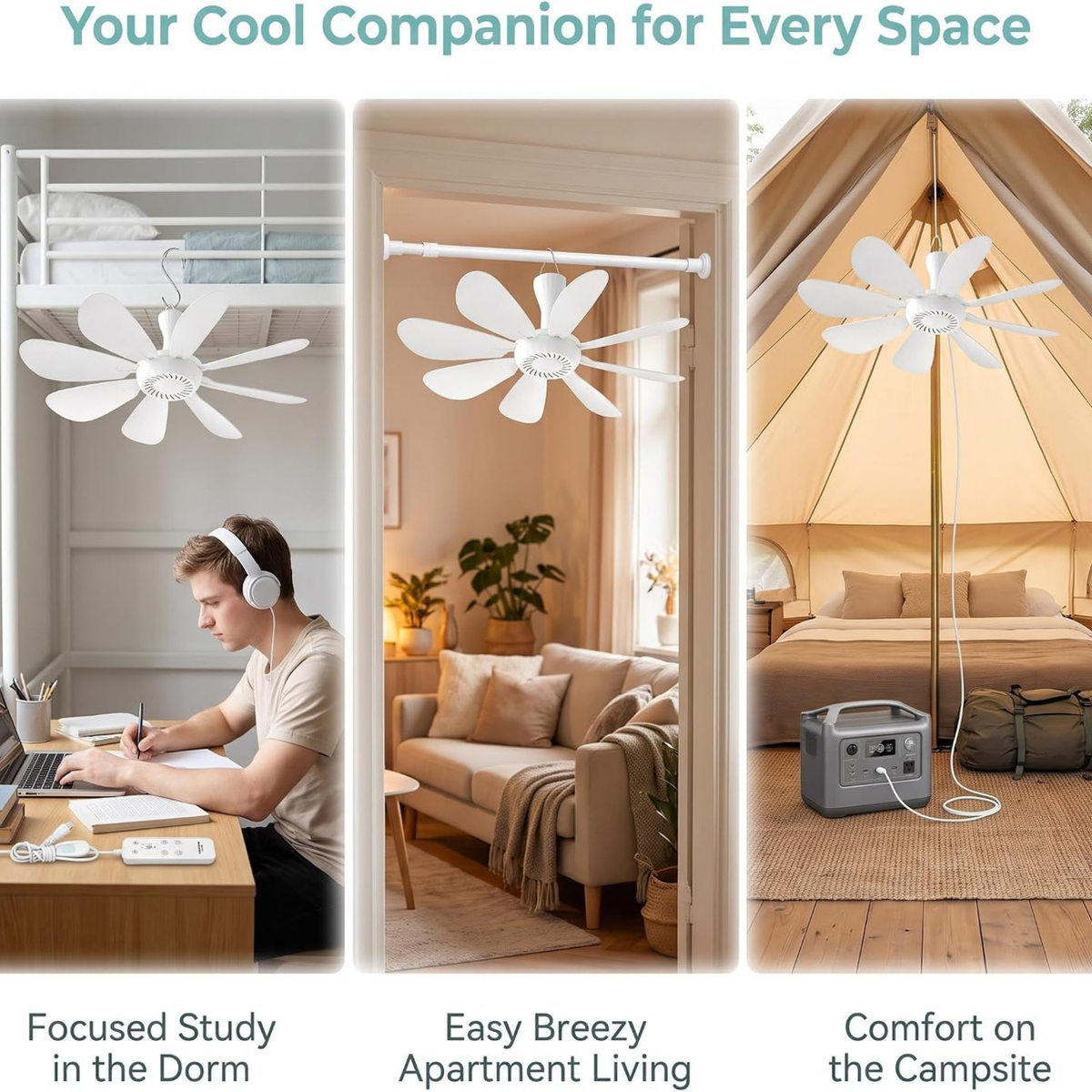 Collapsible Ceiling Fan with Remote & Light, 8 Detachable Blades, Quiet Portable Fan