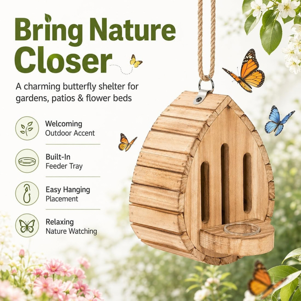 Butterfly Houses for Outside, Hanging Butterfly House Wooden Shelter (1PC)