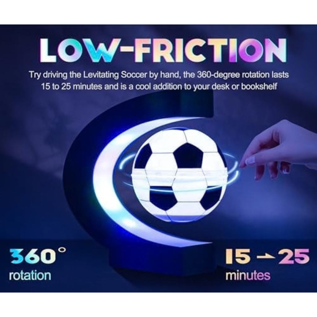 Magnetic Levitation Soccer Ball, Levitating Ball with C Shaped Shelf, Levitating Display Soccer with LED Lights for Men's Gift, Cool Decor (US Plug)