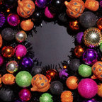 18 Inch Halloween Ball Wreath with Lights and Pumpkin Ornaments
