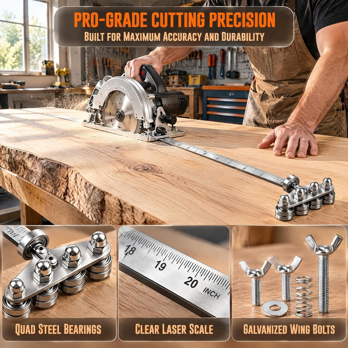 20in Circular Saw Guide, Roller Guide and Positioning Calipers