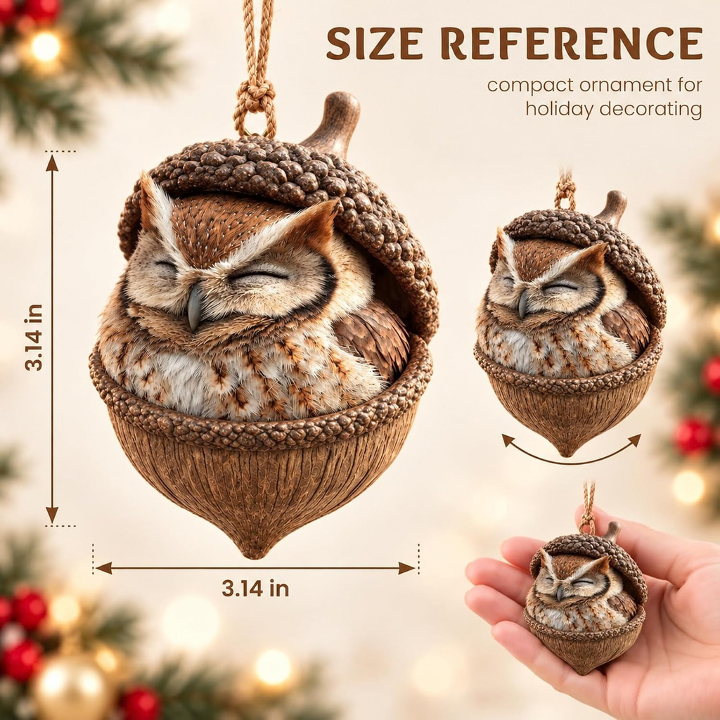3D Forest Animal Acorn Ornaments, Woodland Hanging Decorations (Owl)