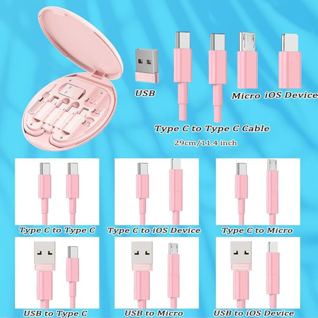 Multi USB Charging Cable Adapter Travel Kit Case with Phone Stand