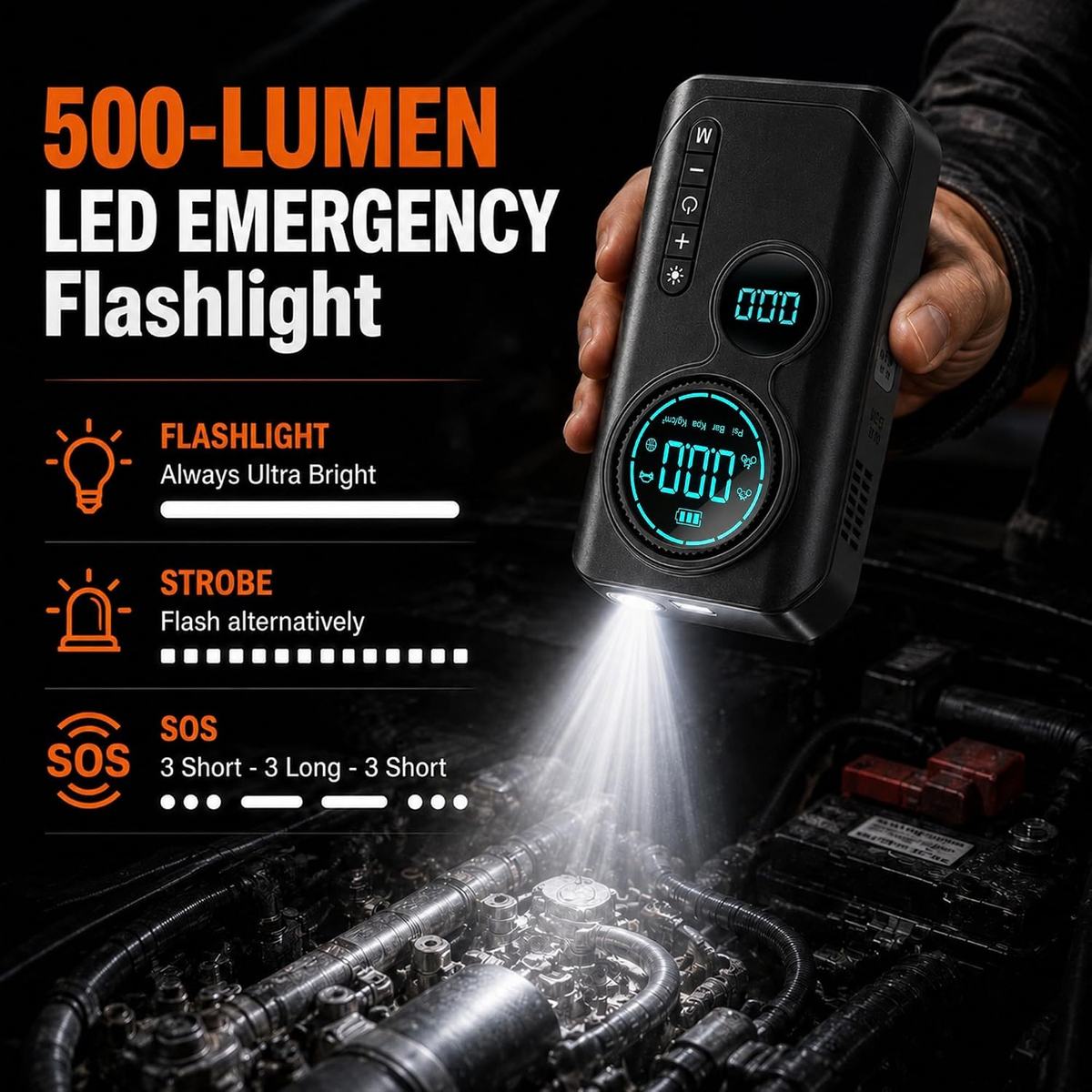 9000A Jump Starter with Air Compressor, 12V Car Battery Jump Box