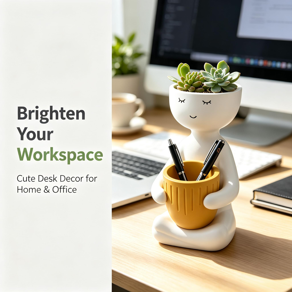 Cute Face Planter Pot, Succulent Planter and Pen Holder for Desk Decor