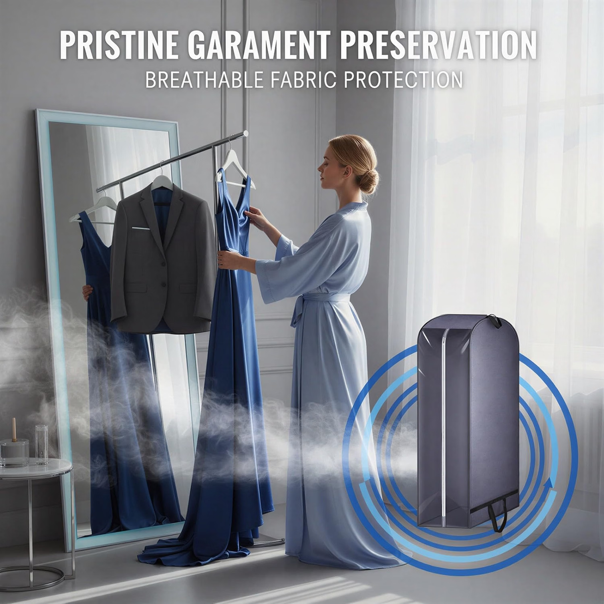 2 Pcs Gusseted Hanging Garment Bags for Suits, Coats, and Long Dresses, Grey