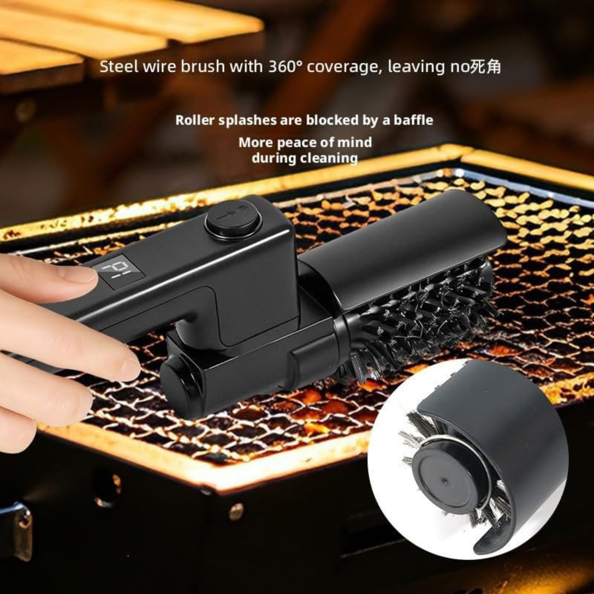 Electric BBQ Grill Brush, Rechargeable Cleaning Brush with Two Replacement Brushes