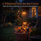 Pumpkin Moon Garden Stake Light, Solar Black Cat Pumpkin Halloween Outdoor Decoration