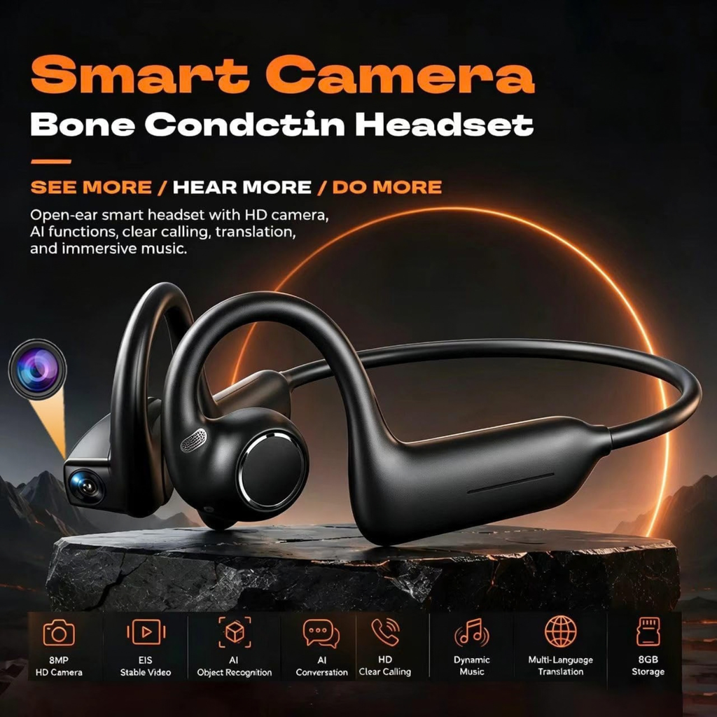 E12 Bone Conduction Headphones with Camera, AI Translation & Bluetooth