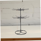 Rotating 2 Tier Necklace Display Stand with Hooks for Glasses Iron Metal Build, Black Finish, Office Desk or Vanity, Space Saving Design for Key Rings and Clutter Free Setup