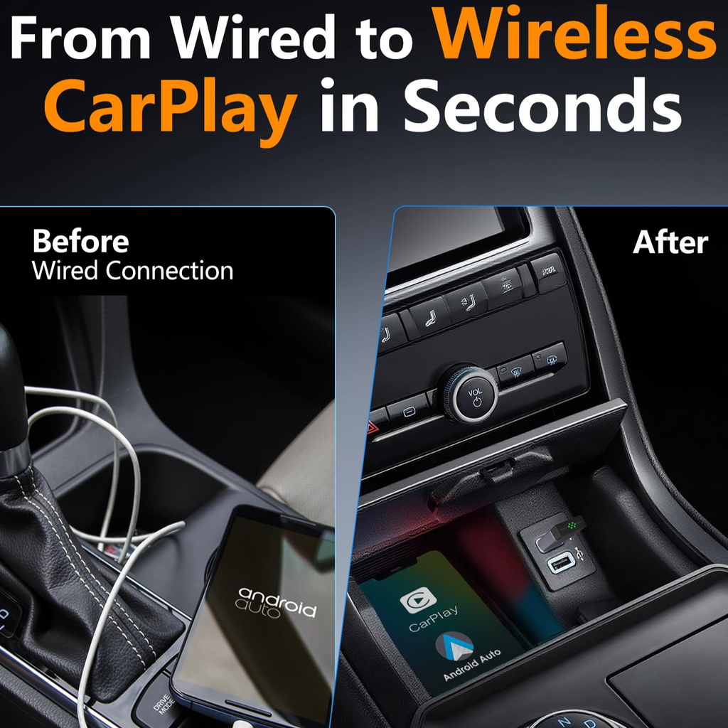 2-in-1 Mini Wireless CarPlay and Android Auto USB Adapter
