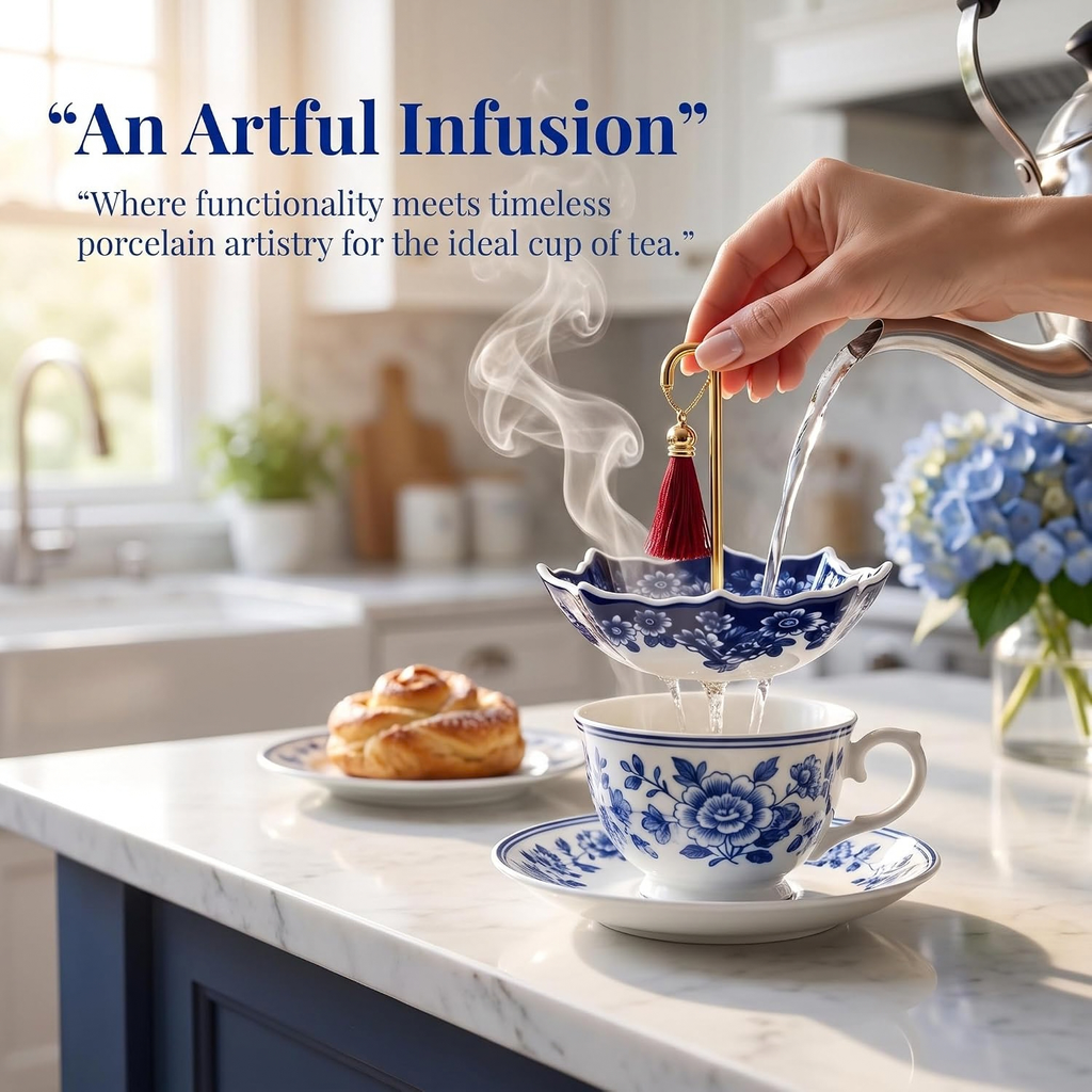 Umbrella Tea Strainer Umbrella Shape Ceramic Tea Infuser Blue