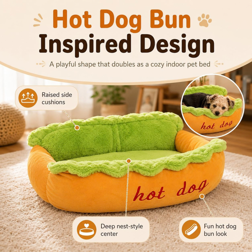 Hot Dog Bed for Dachshund, Plush Cozy Pet Sofa for Small Dogs