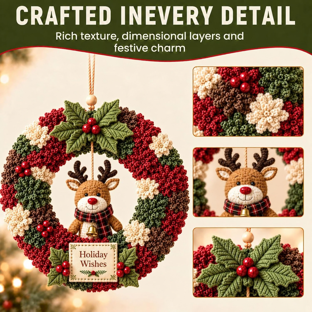 3D Christmas Wreath DIY Fabric Poke Art Kit for Handmade Holiday Home Decor