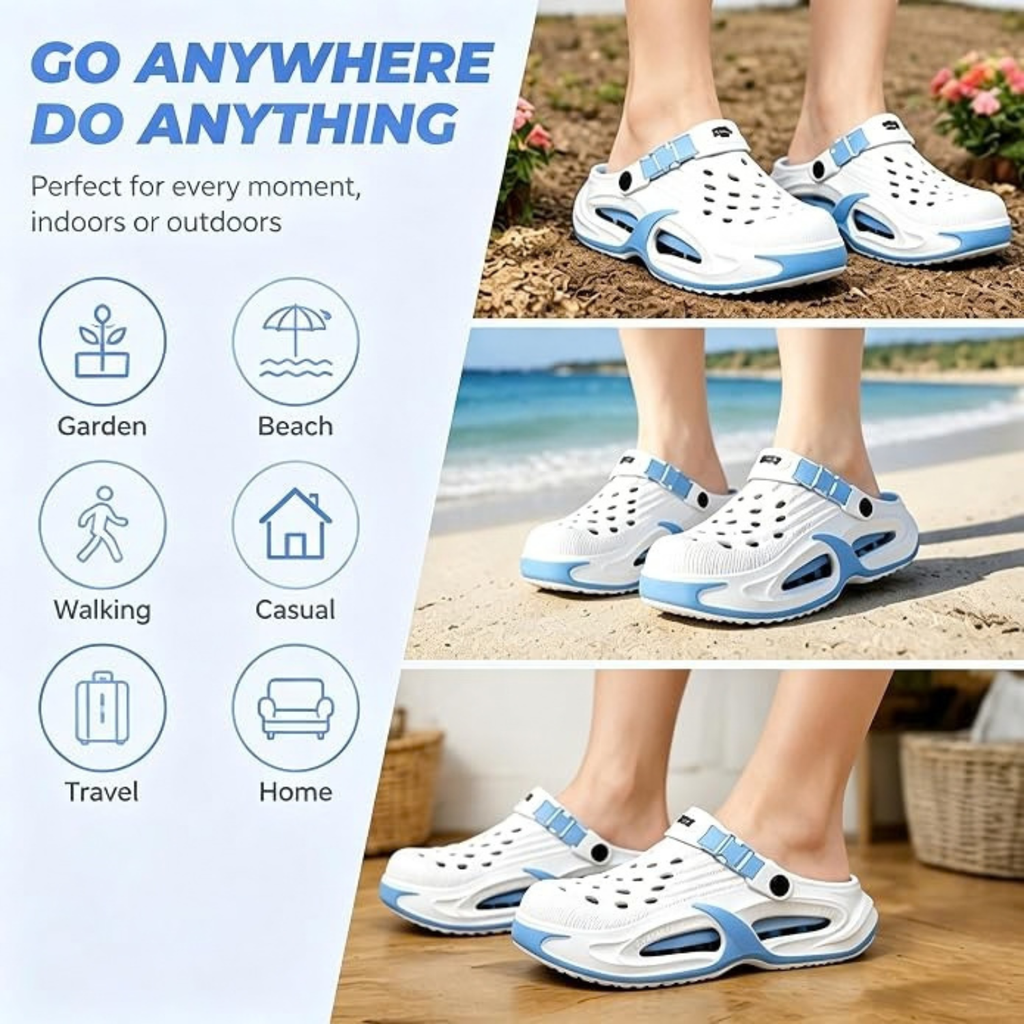 Summer Sandals & Clogs for Men/Women – EVA Arch Support Non-Slip Shoes (White-blue)