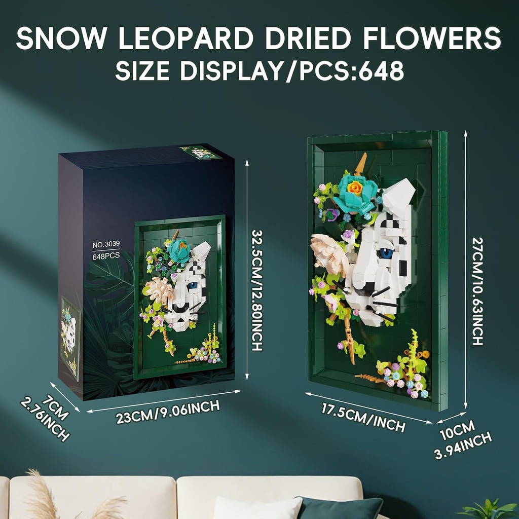 Leopard Flowers Photo Frame Building Blocks Set, 3D Wall Decor Puzzle Toy