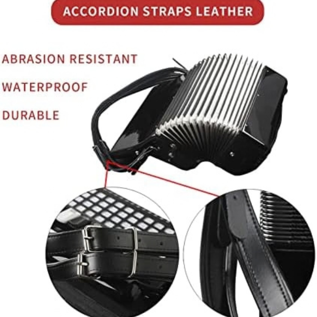 Black Accordion Straps, Leather Soft PU, Adjustable, 16-120 Bass, Comfortable, Durable