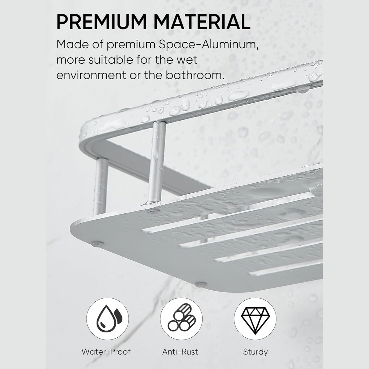 Anti-Swing Shower Caddy Hanging with 4 Hooks, No Drilling, Large Silver