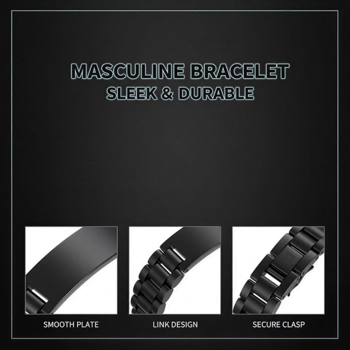 2 Pcs Men's Black Titanium Steel Bracelet Set, Personalized Engraved Gift for Dad