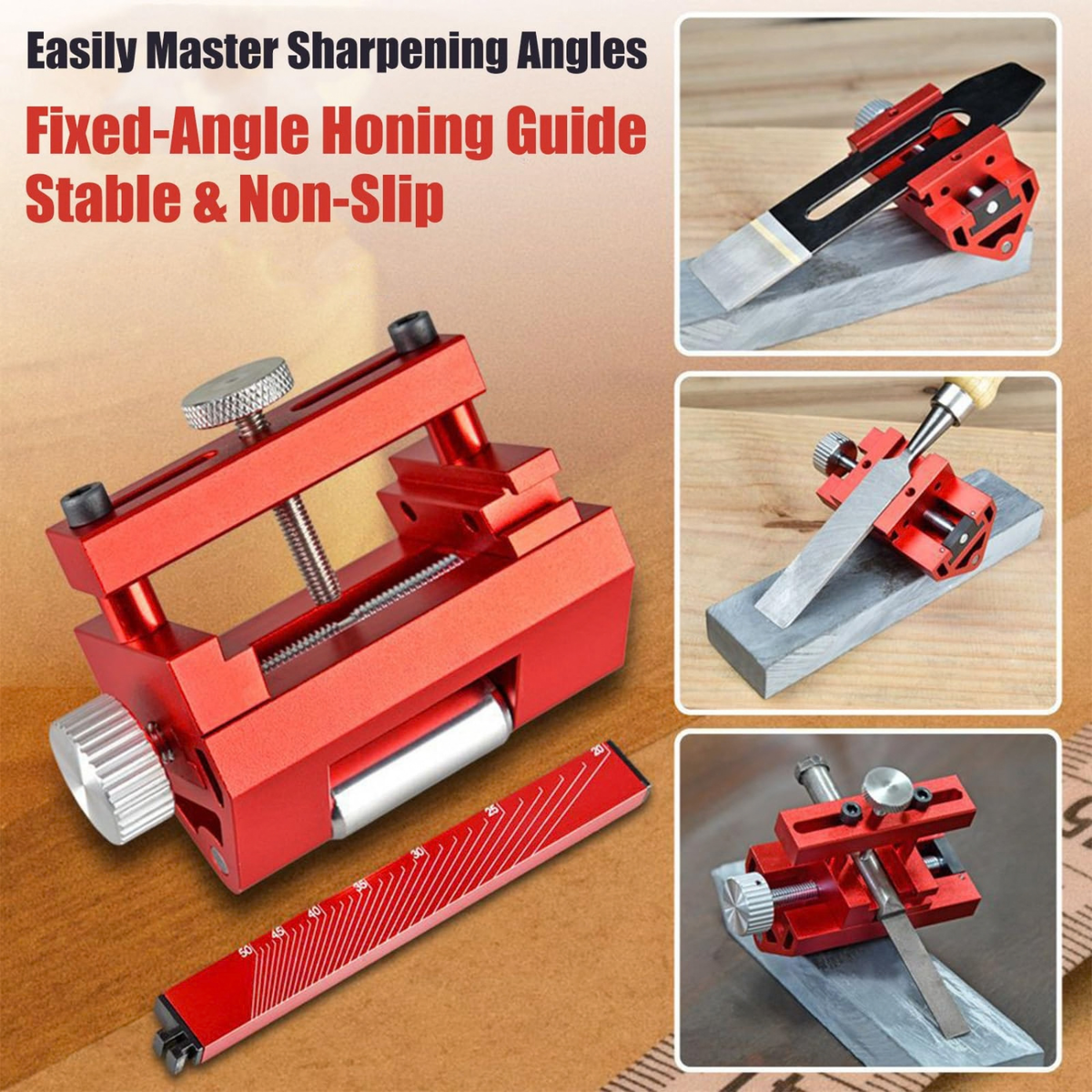Chisel Sharpening Jig with Adjustable Angle Guide for Woodworking Tools and Blades