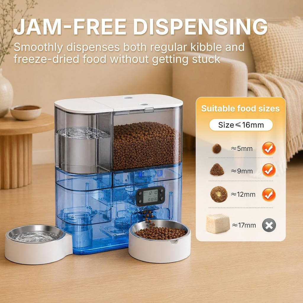5L Automatic Cat Feeder & 3L Water Dispenser, Button Control