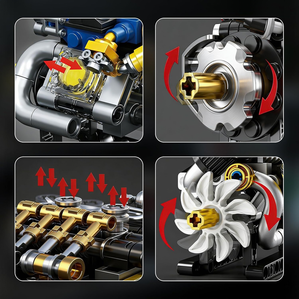 Mini V8 Engine Building Blocks Set, Mechanical Desk Display