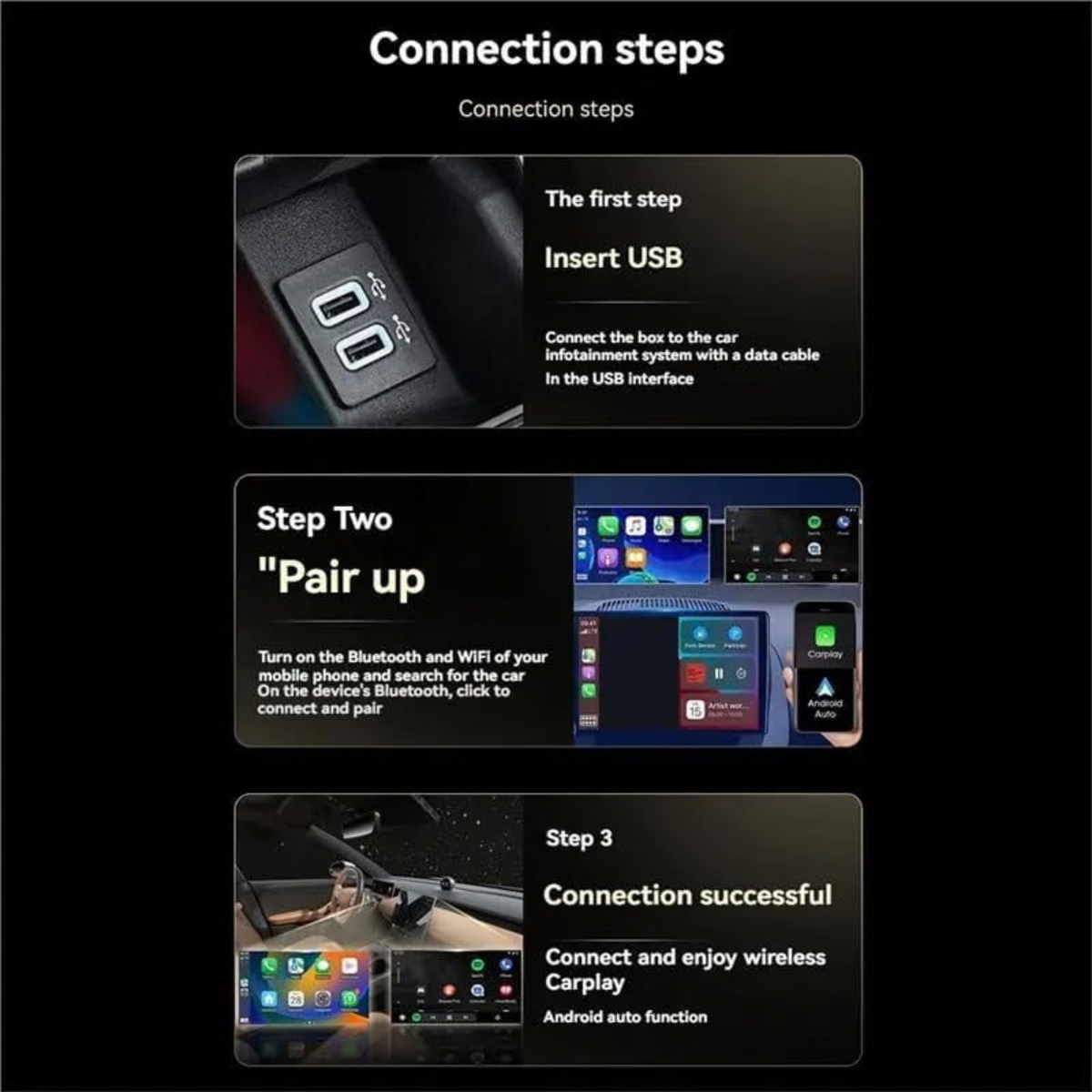 Wireless CarPlay Adapter for iPhone & Android, 2-in-1 Bluetooth CarPlay Adapter