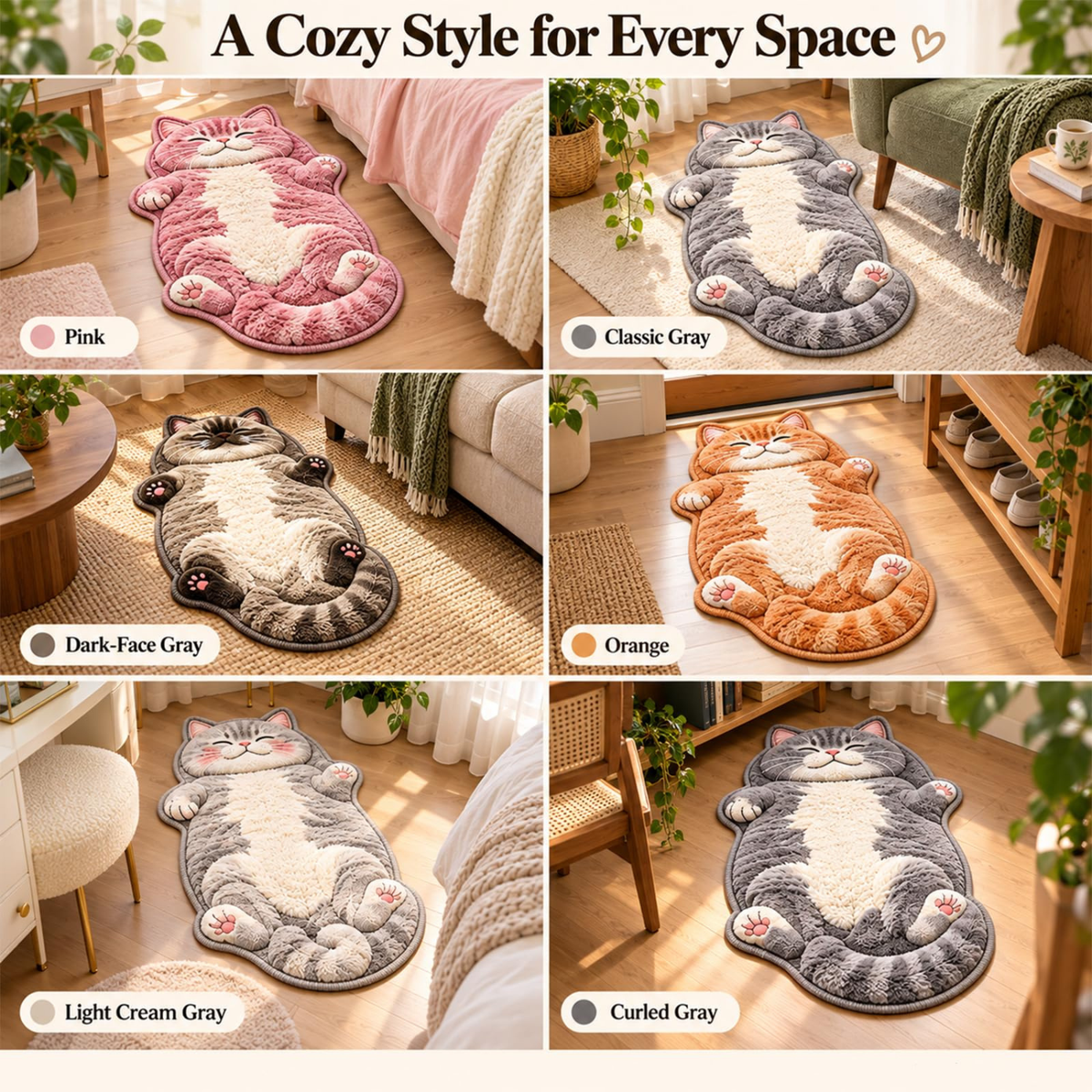 3D Cozy Cat Rugs, Sleeping Cat Rug Floor Mat for Entryway Bedside (#e,48in)