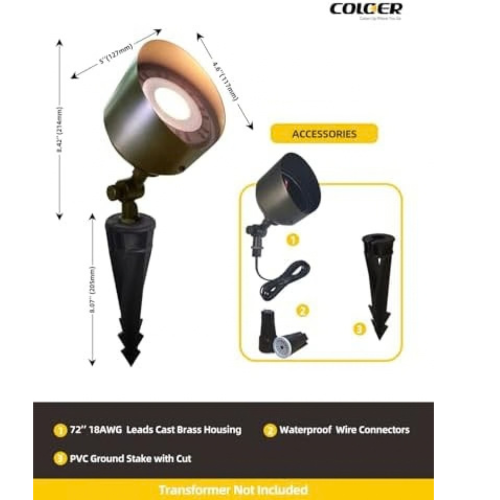 Brass Sheet Flood Lights Outdoor Without Clear Glass Protect 1 Pack Without Bulb, 12V Low Voltage Landscape Outside Lights Illuminating Signs, Walls and Plant Material